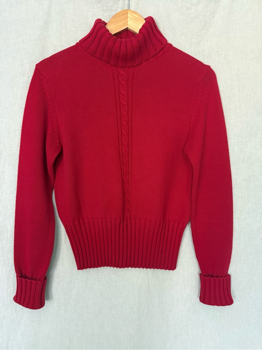 Crimson Red Turtleneck Sweater Cable Detail Fall Winter Holidays - Picture 2 of 9
